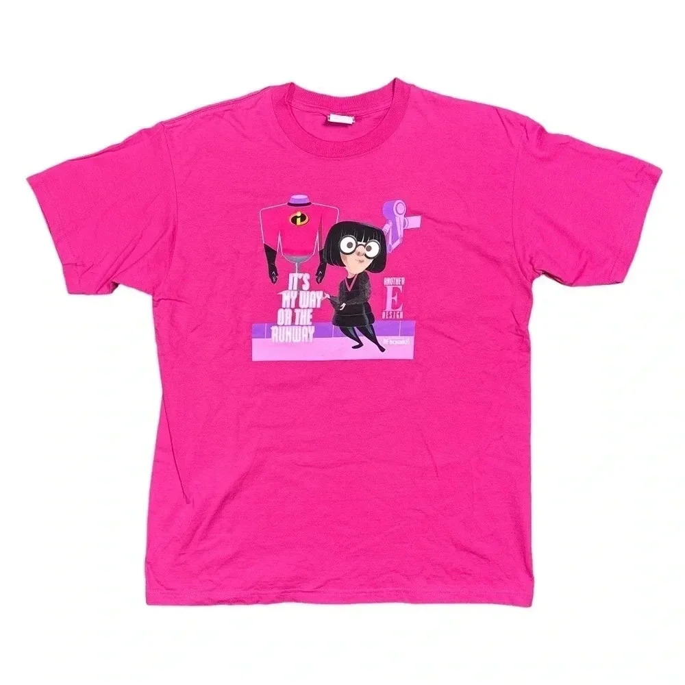 Vintage Y2K The Incredibles Edna Disney My Way or Runway Pink T Shirt Mens Large